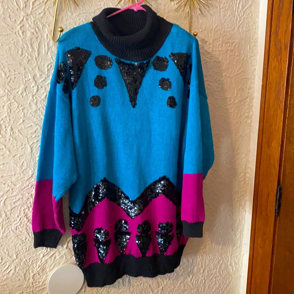 Vintage Color-block Sweater with Sequin Detailing